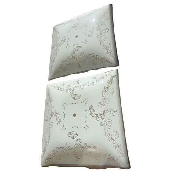 Vintage Square Glass Shade Ceiling Light Fixture Cover 11.75” X 11.75” MCM Flora - Picture 7 of 10